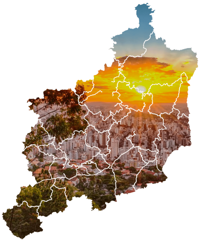 Mapa da grande BH ao fundo um por do sol